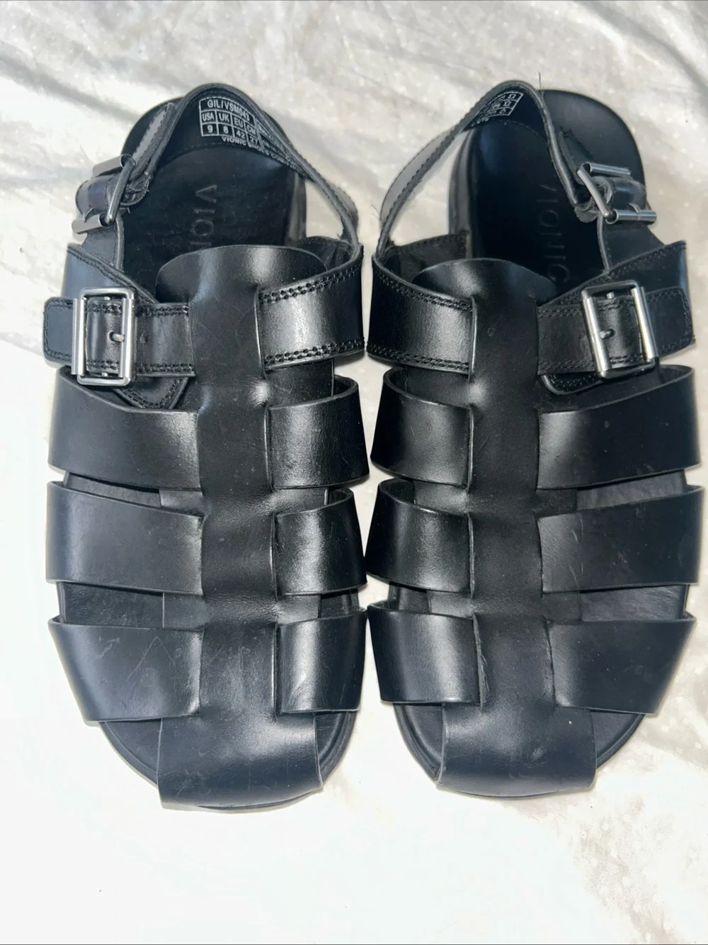 Vionic Men's Black Leather Fisherman Sandals Size 9